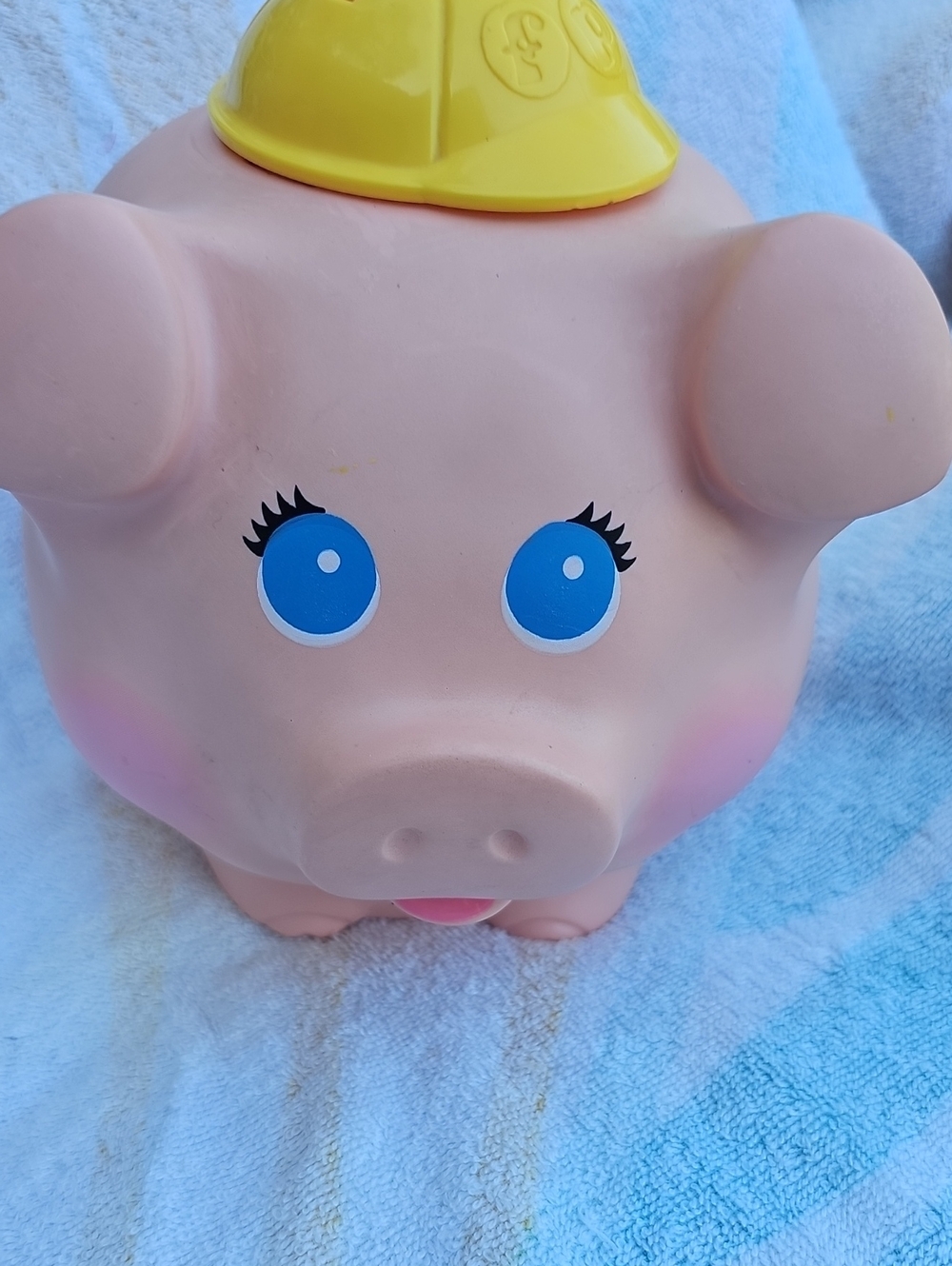 Fisher Price Piggy Bank Construction Worker #166 Hard Hat 1980 Vintage 80's Toy